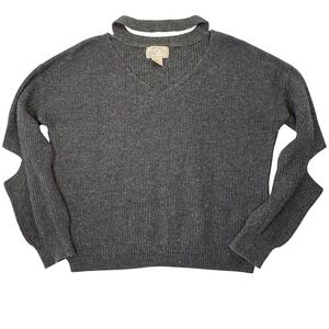 Ruby Moon Womens Gray Cold Shoulder‎ Choker V-Neck Knit Sweater Large RN75343